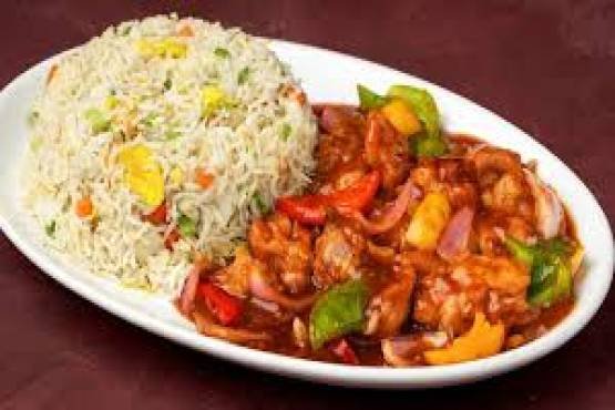 Chicken Shashlik Served with Fried Rice